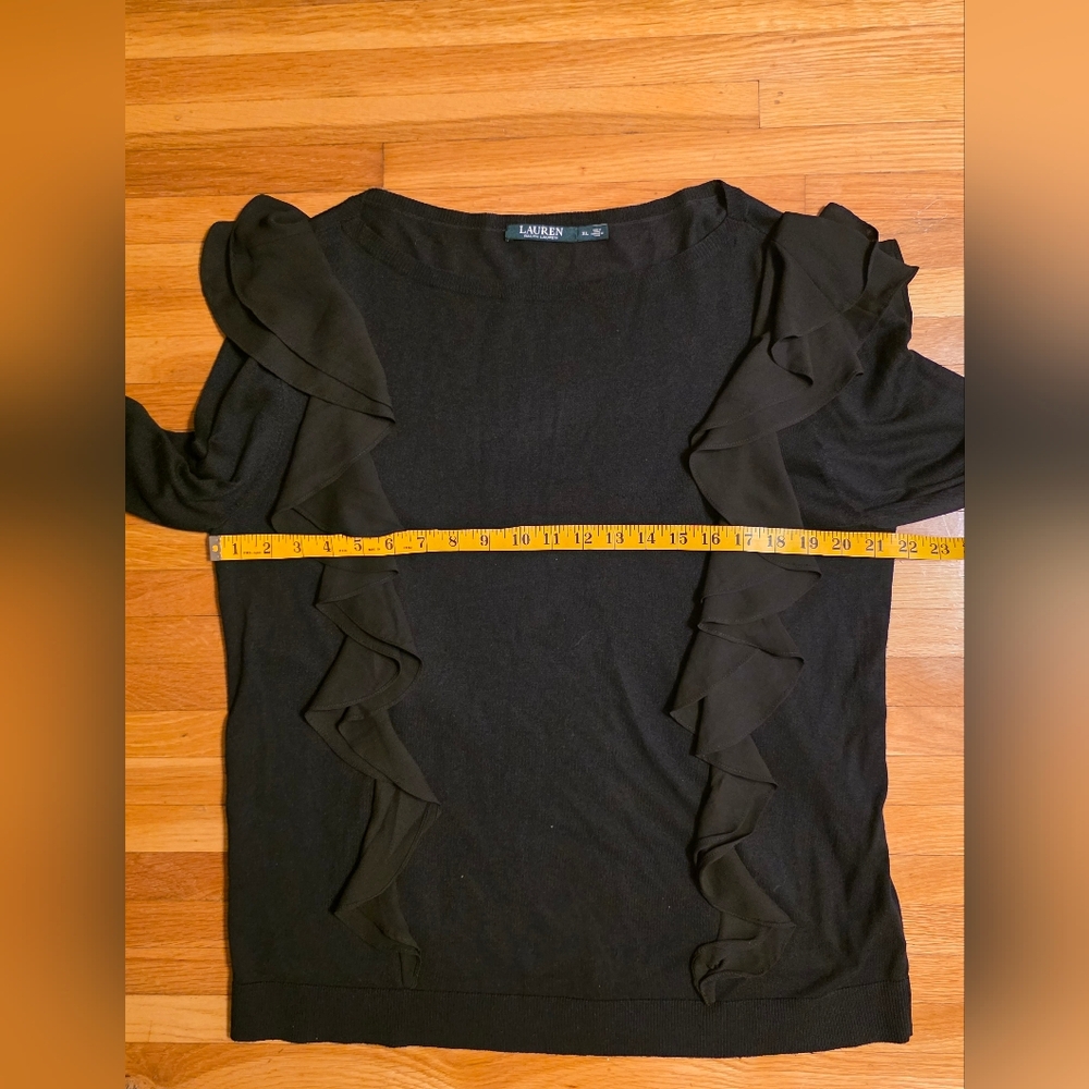 Lauren Ralph Lauren XL Black Ruffle Women's Lightweight Sweater Top - Picture 6 of 6